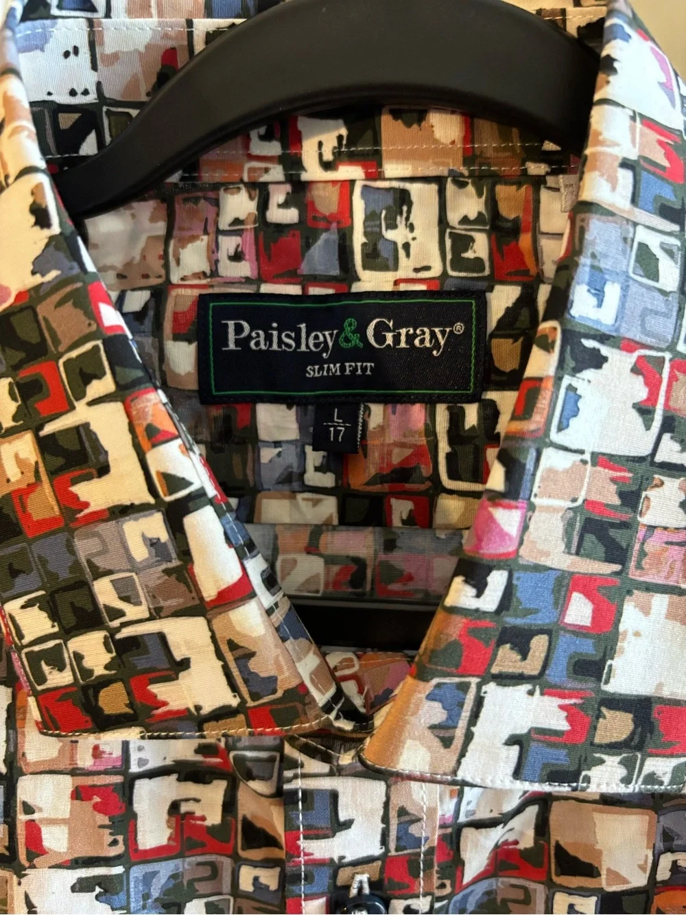Paisley & Gray Multi-Color Geometric Print Slim Fit Shirt - large -17